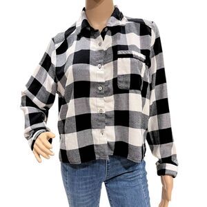 COLSIE Women's Black & White Plaid Flannel Shirt Cropped Top Sz L